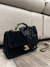 Load image into Gallery viewer, CHANEL 25K Collection 2025 Black Velvet Bow LGHW Mini Rectangular Flap Bag with Metal Top Handle
