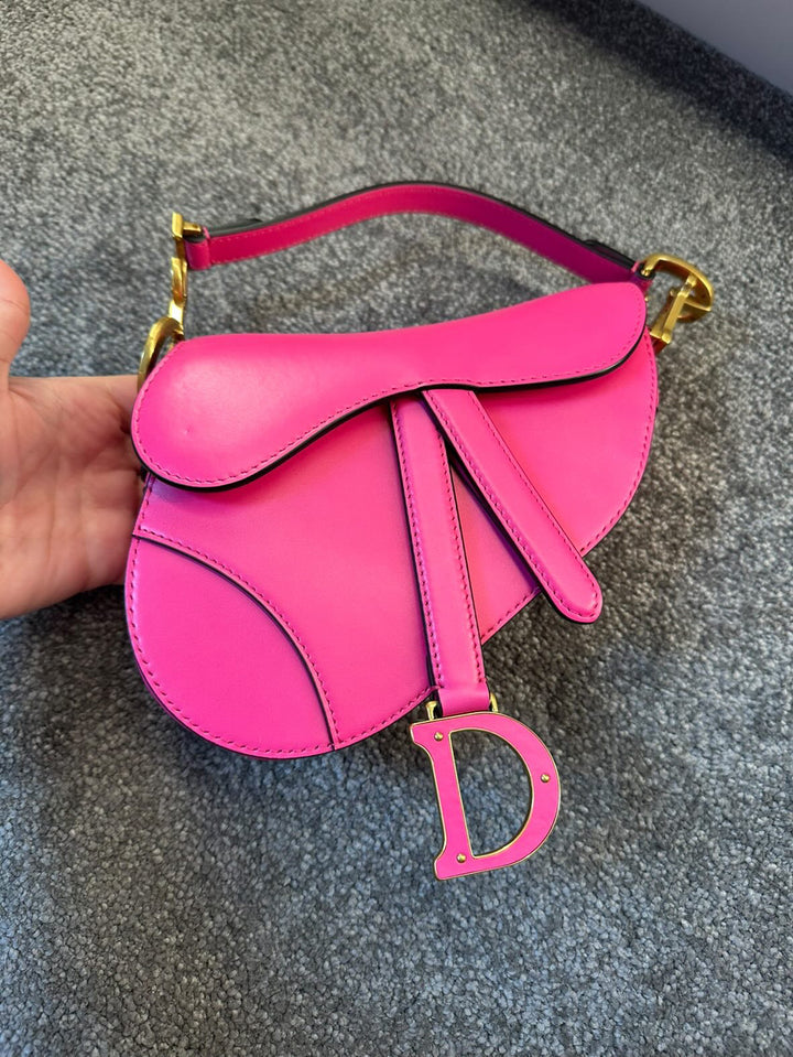 DIOR Mini Saddle Bag with strap Passion Pink Suppled Calf Skin