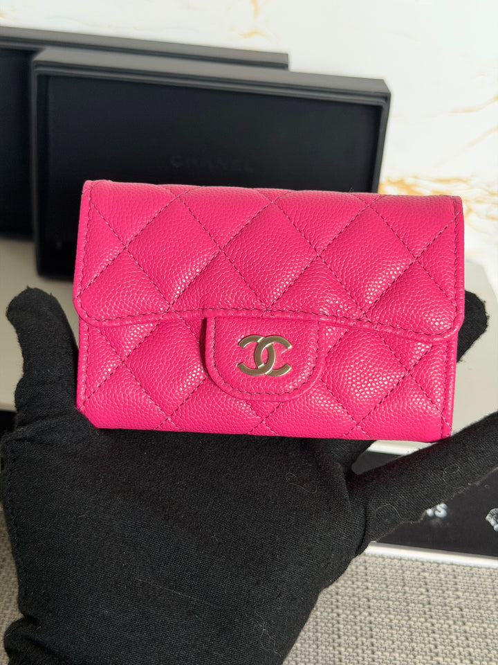 CHANEL Pink Caviar LGHW Classic Flap Snap Card Holder 2022 22K collection