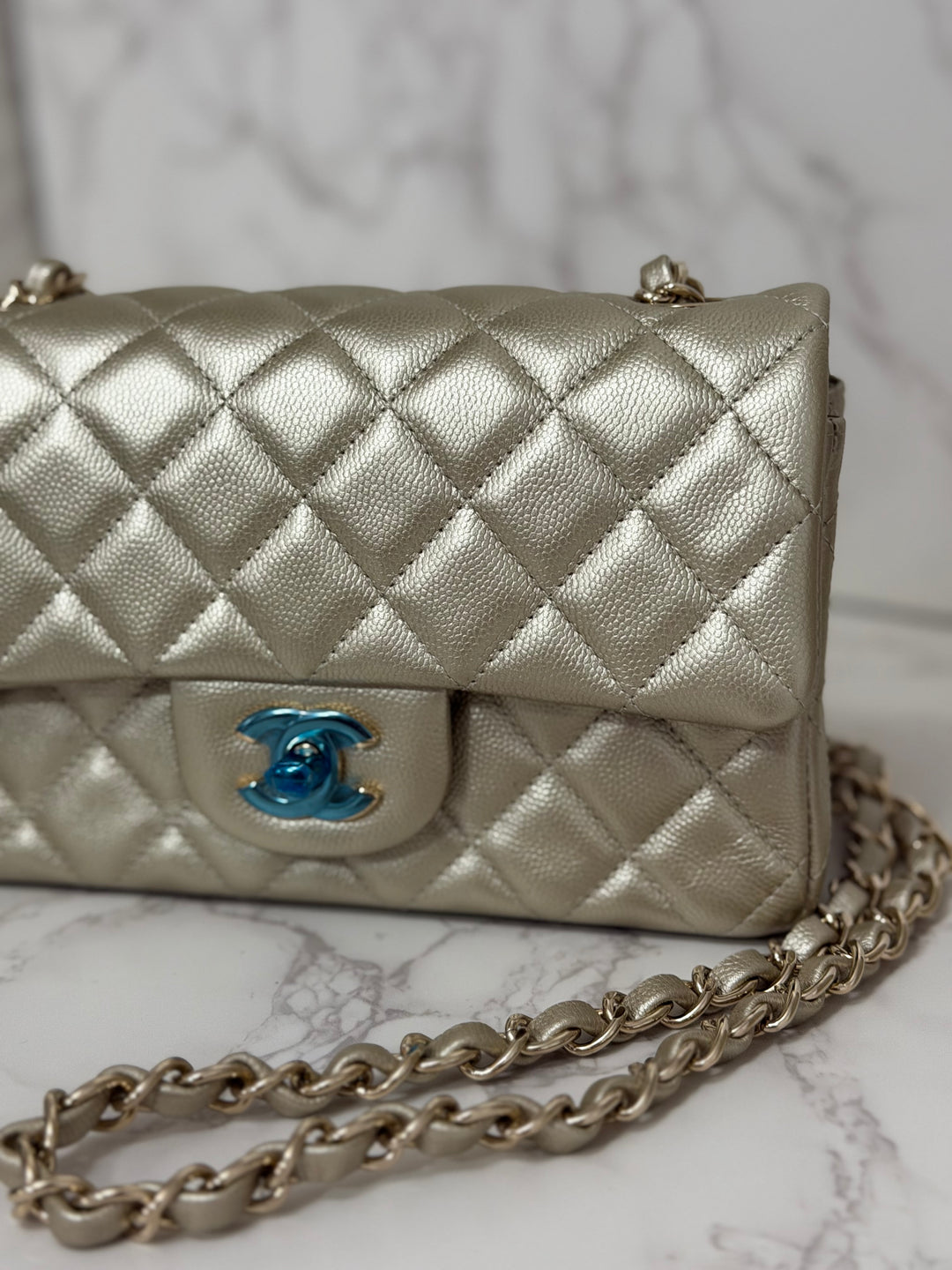 CHANEL series 23 Champagne Gold Caviar LGHW Mini Rectangular Flap Bag