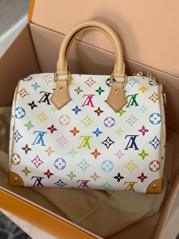 LOUIS VUITTON LV TM x LV Takashi Murakami Blanc White Multicolored Monogram canvas Speedy Bandouliere 25