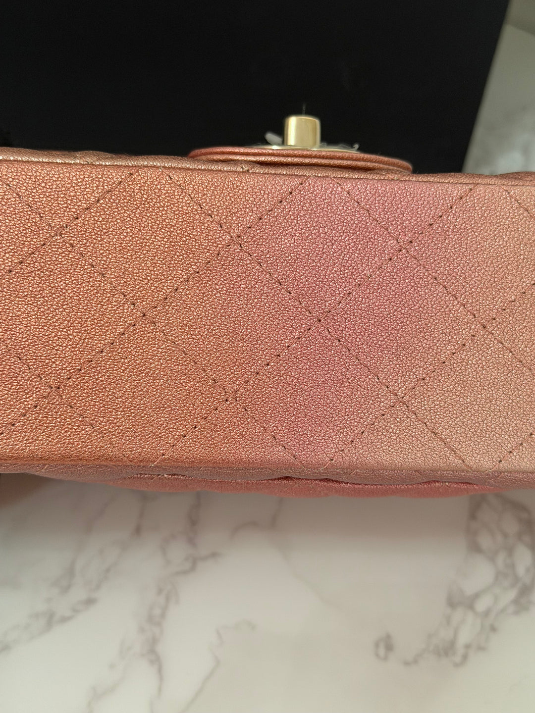 CHANEL 21S Ombré Rose Gold Metallic Copper Lambskin LGHW Mini Rectangular Flap Bag 2021