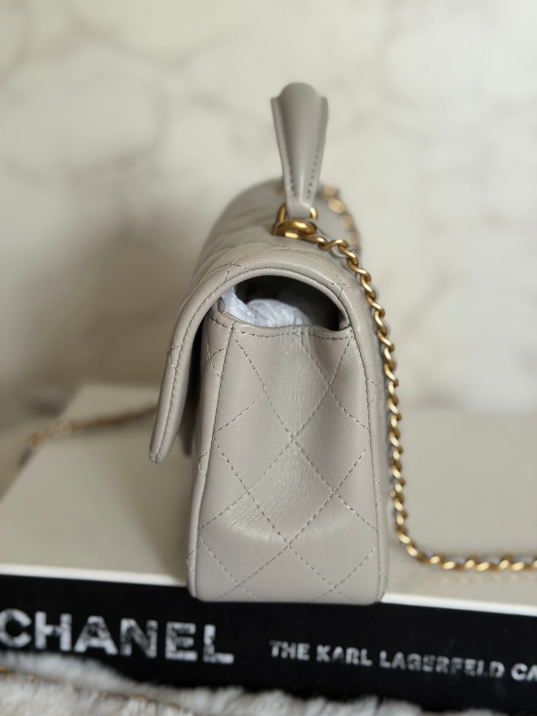 CHANEL 21A Grey Lambskin Aged GHW Top Handle Mini Rectangular Flap Bag 2021