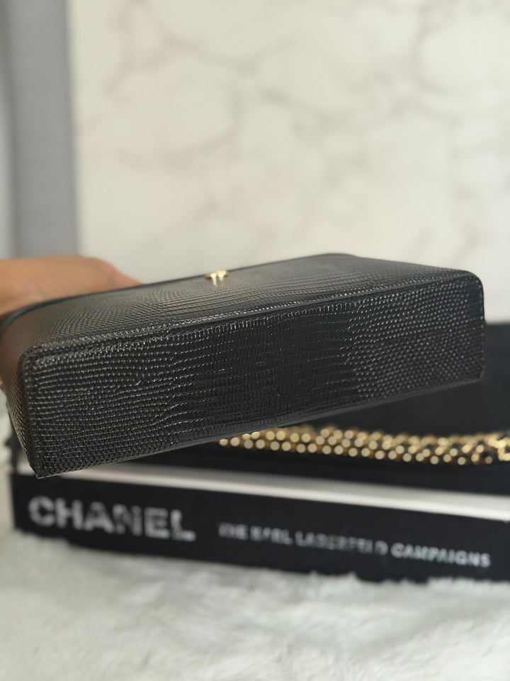 CHANEL Black Lizard Embossed Calf Skin GHW LP Long Vanity with top handle 26A 2026