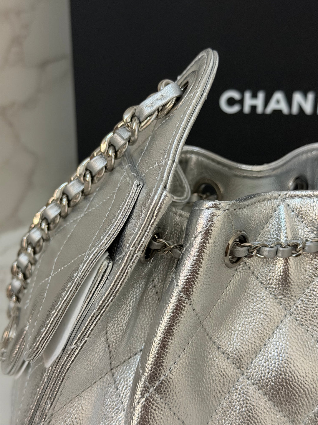CHANEL 26C Silver Caviar shiny SHW Mini 25 Hobo Bag