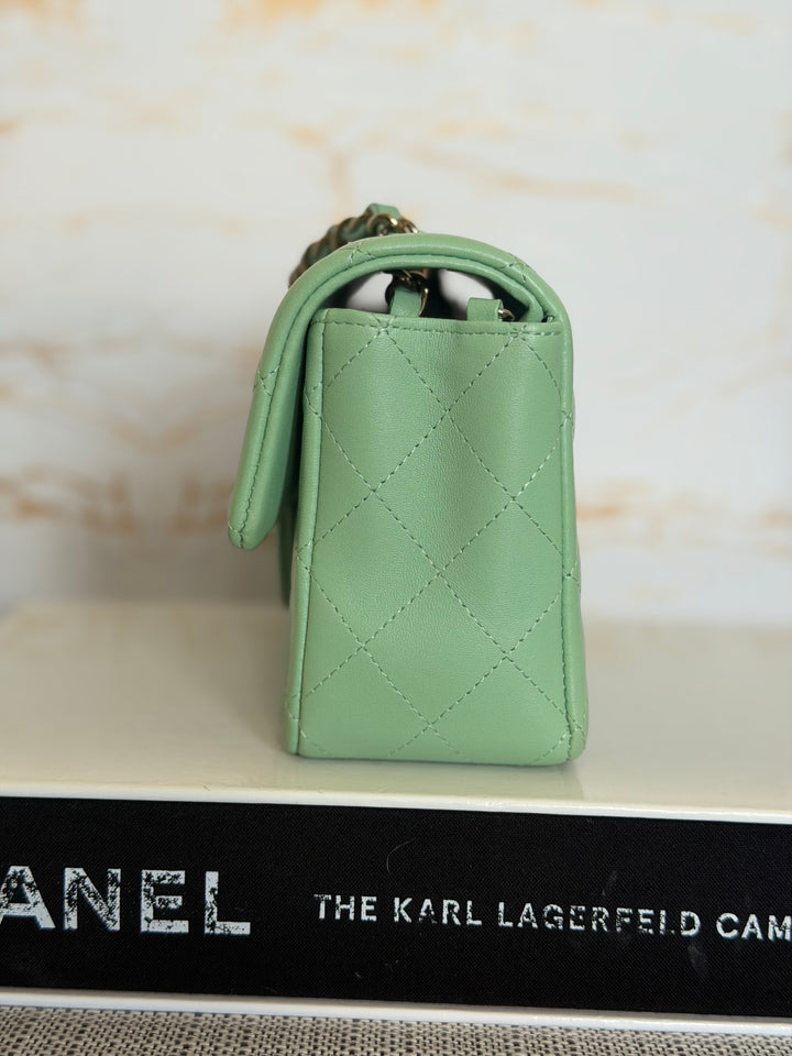 CHANEL Pastel Green Lambskin LGHW Mini Rectangular Flap Bag 2024 8 inches 20 cms
