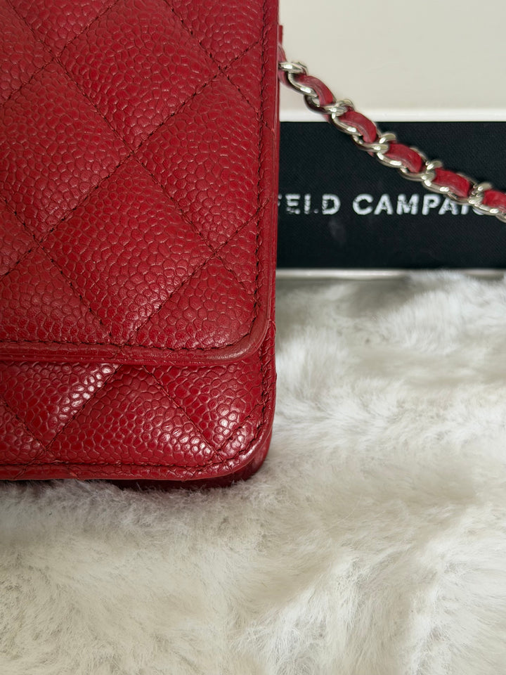 CHANEL series 19 Red Caviar Classic Wallet on chain (WOC) SHW 2014/2015