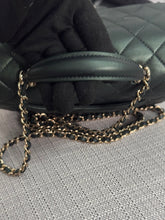 Load image into Gallery viewer, Chanel Iridescent Dark Green Lambskin Mini Rectangular Flap Bag with Top Handle and Champagne GHW
