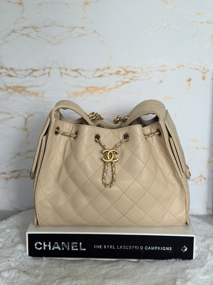 CHANEL Beige Caviar Aged GHW 25 Hobo Bag size SMALL 2025 25S collection