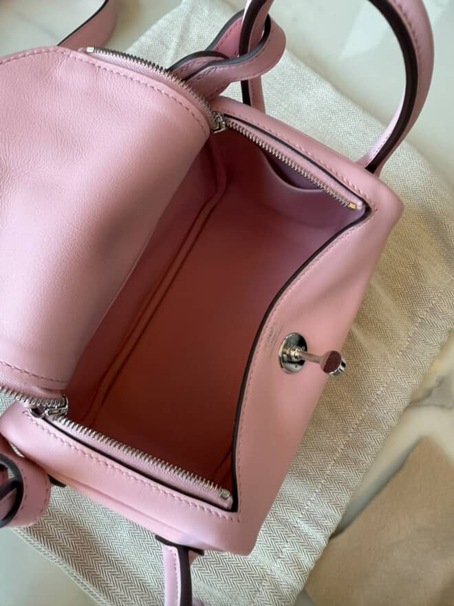 Hermes Mini Lindy Rose Sakura Swift Leather PHW Stamp W 2024