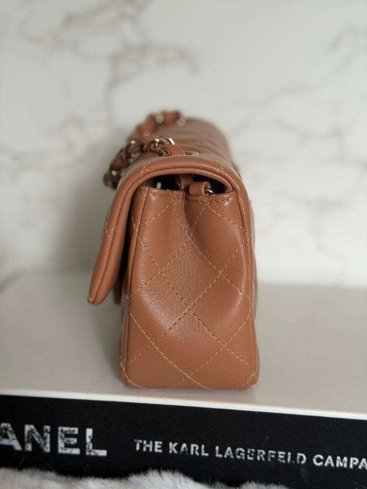 CHANEL 22S Caramel Brown NB356 Lambskin LGHW Mini Rectangular Flap Bag 2022