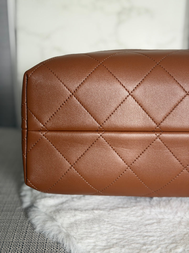 CHANEL 26S Beige Suede and Brown Leather Shopping Tote Bag 2026 size Small