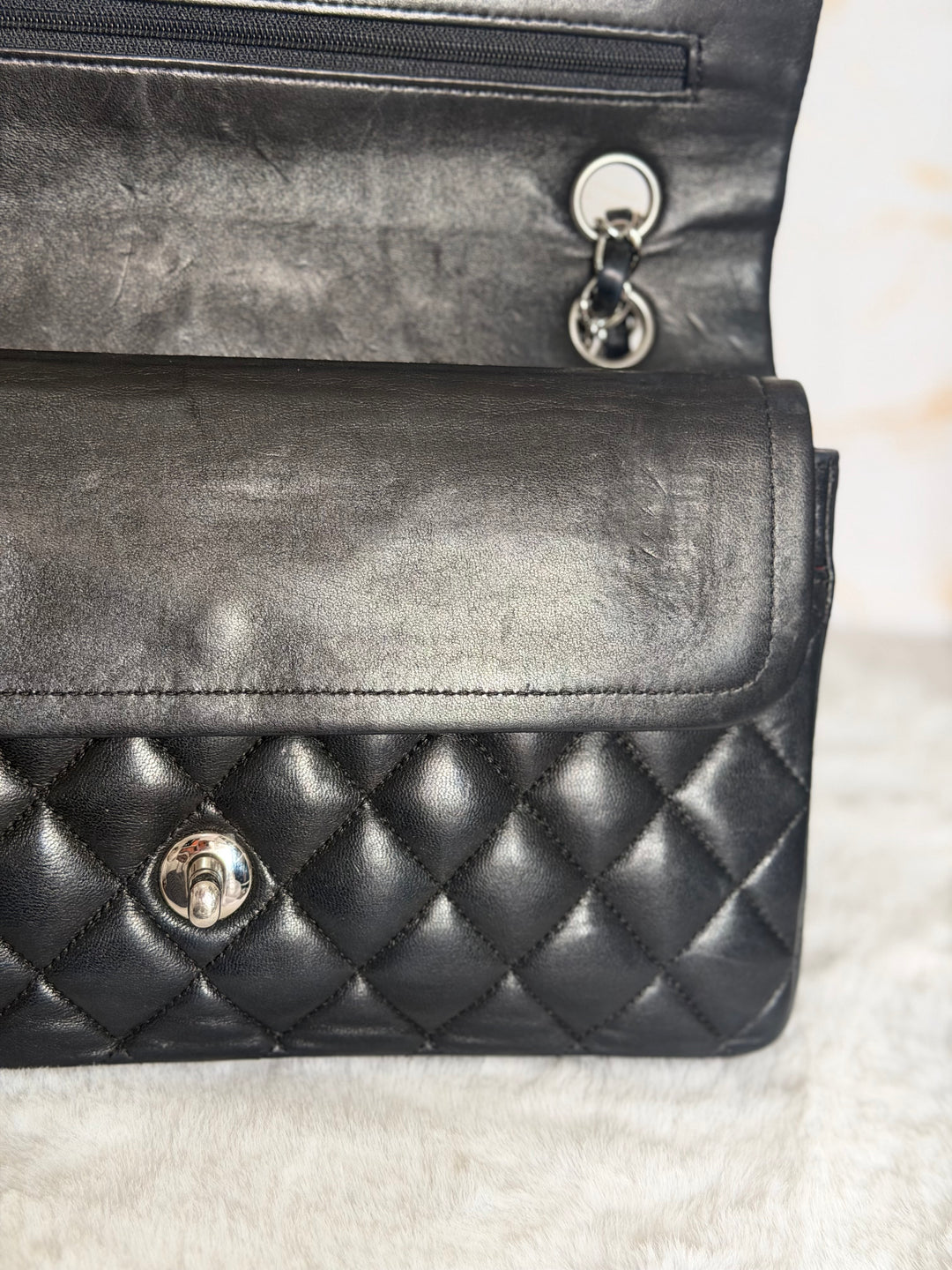 CHANEL series 12 Black Lambskin SHW Medium ML Timeless Classic Double Flap Bag 2011