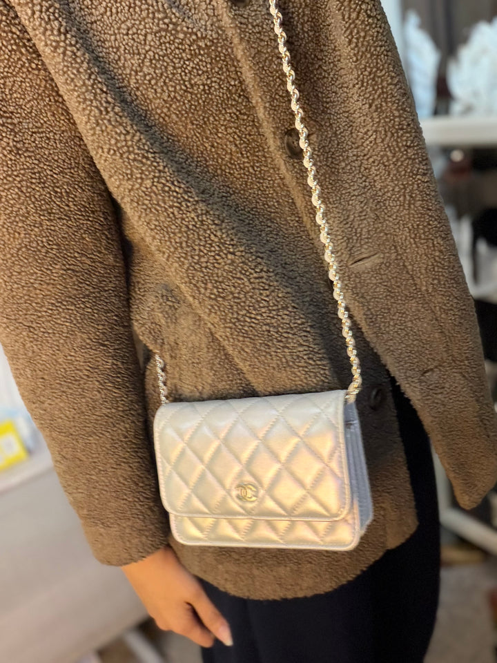 CHANEL series 31 20B Ivory Calf Skin LGHW Mini Wallet on Chain (WOC) 6 inches