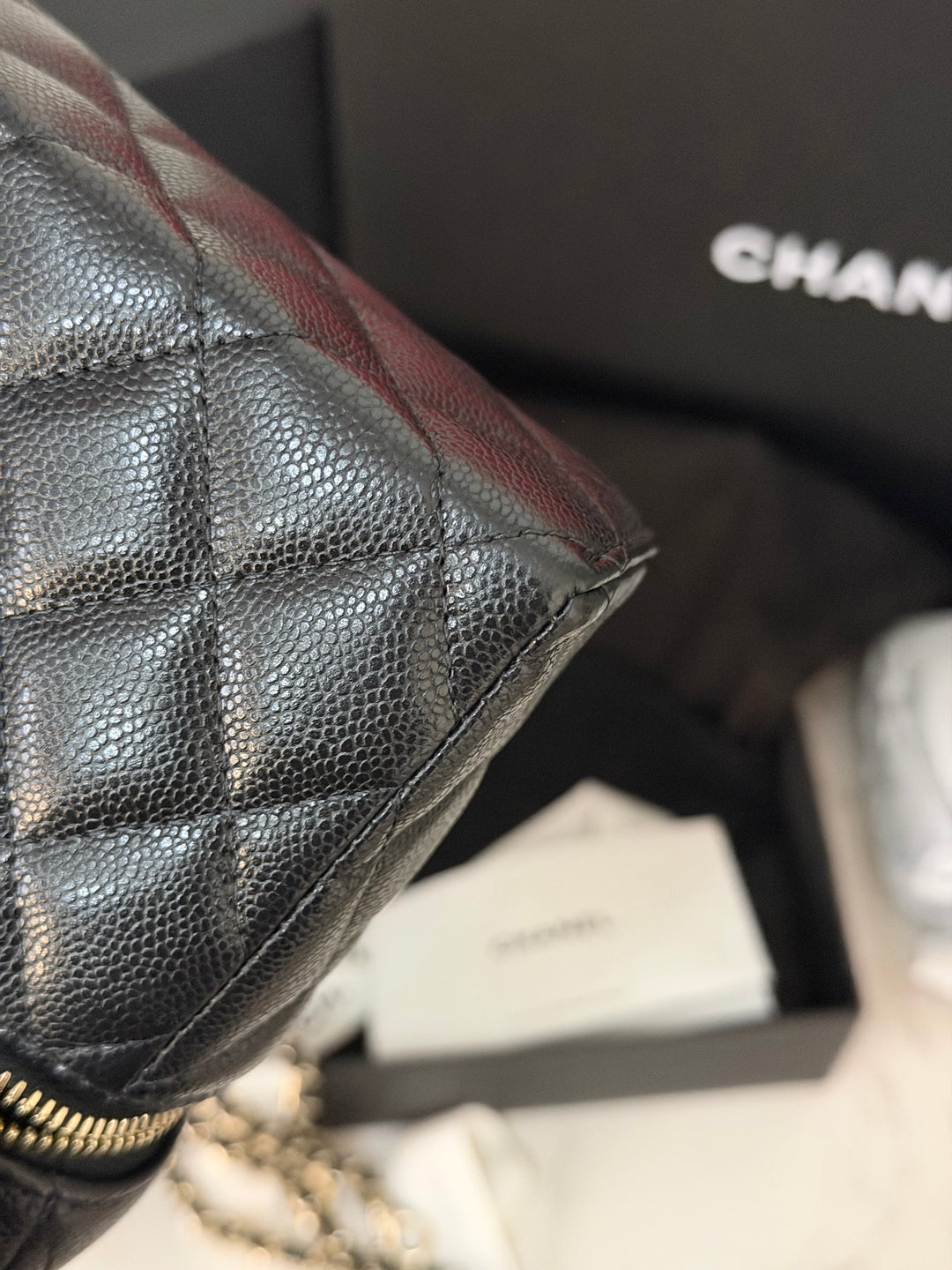 CHANEL Black Caviar LGHW Long Vanity with top handle and detachable chain