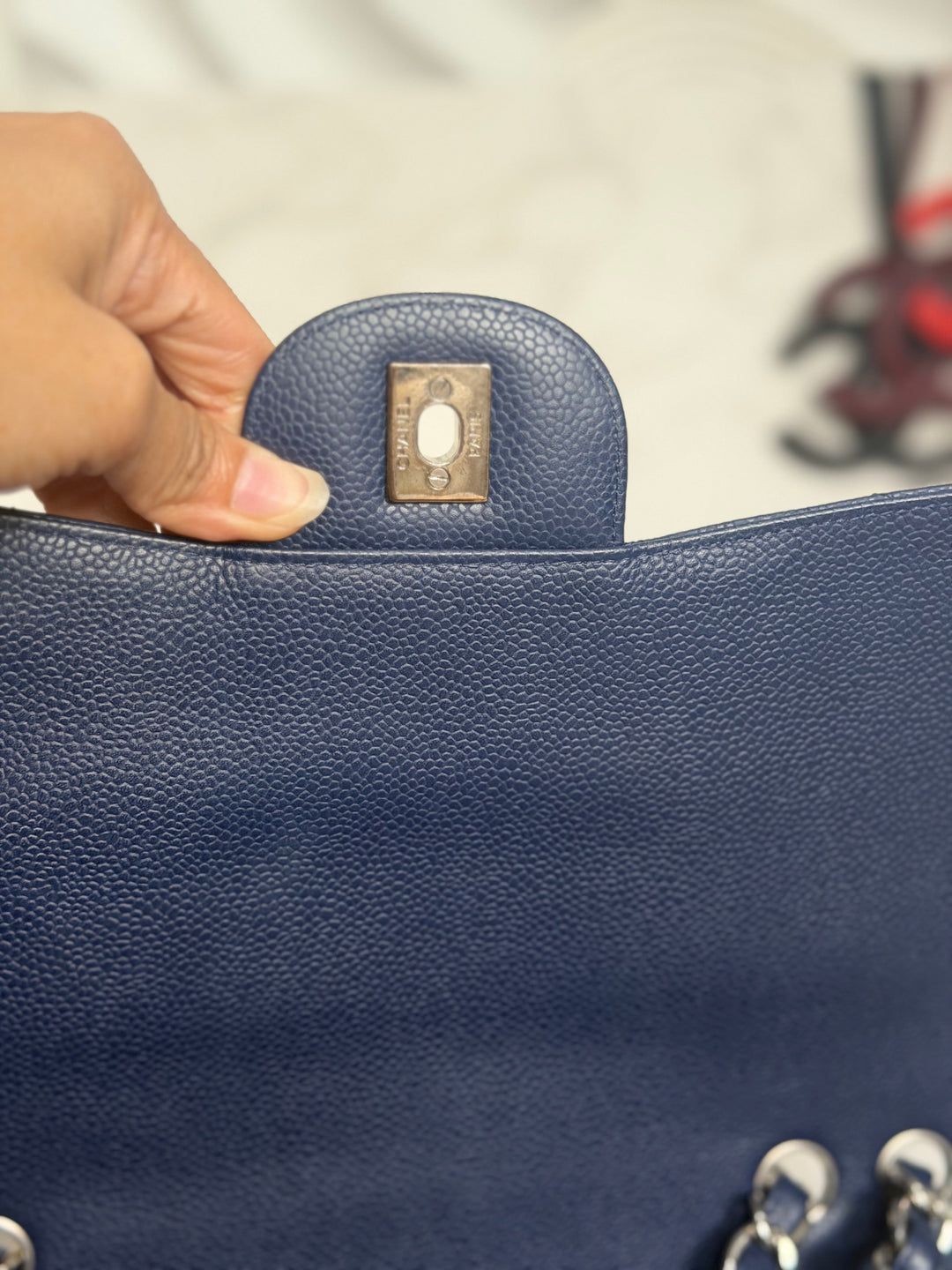 CHANEL series 13 Navy Caviar SHW Timeless Classic Jumbo Single Flap Bag 2010