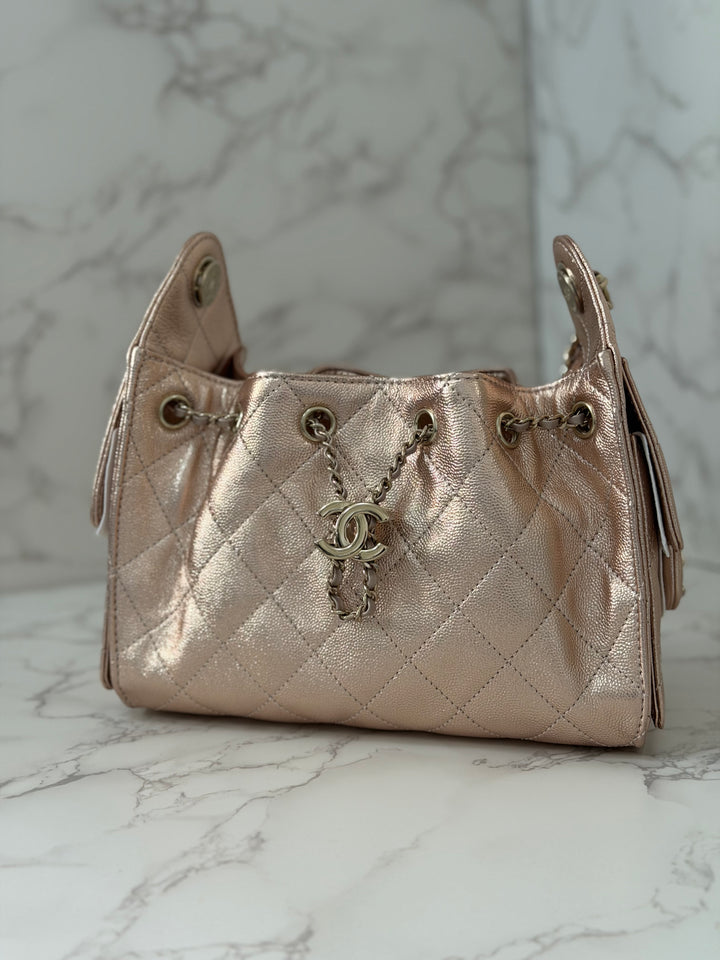 CHANEL 26C collection Mini 25 Hobo Bag in Rose Gold (Copper) Caviar Shiny GHW