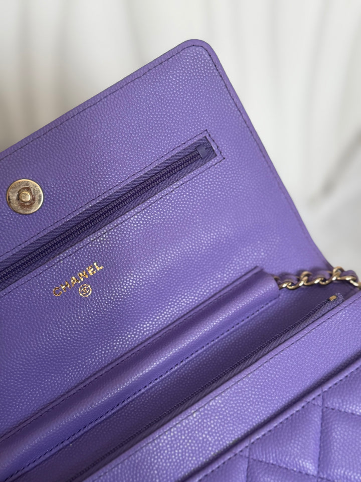 CHANEL series 28 20C Purple Caviar LGHW Classic Wallet on chain (WOC)