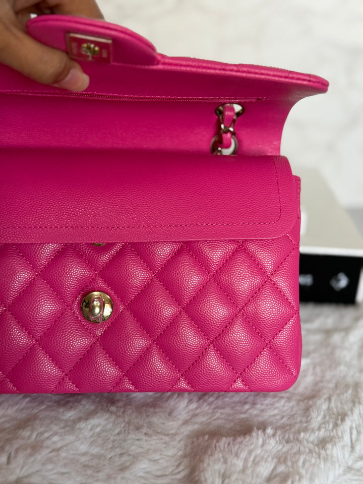 CHANEL 22P/K Hot Barbie Pink Caviar LGHW Small Timeless Classic Double Flap Bag 2022