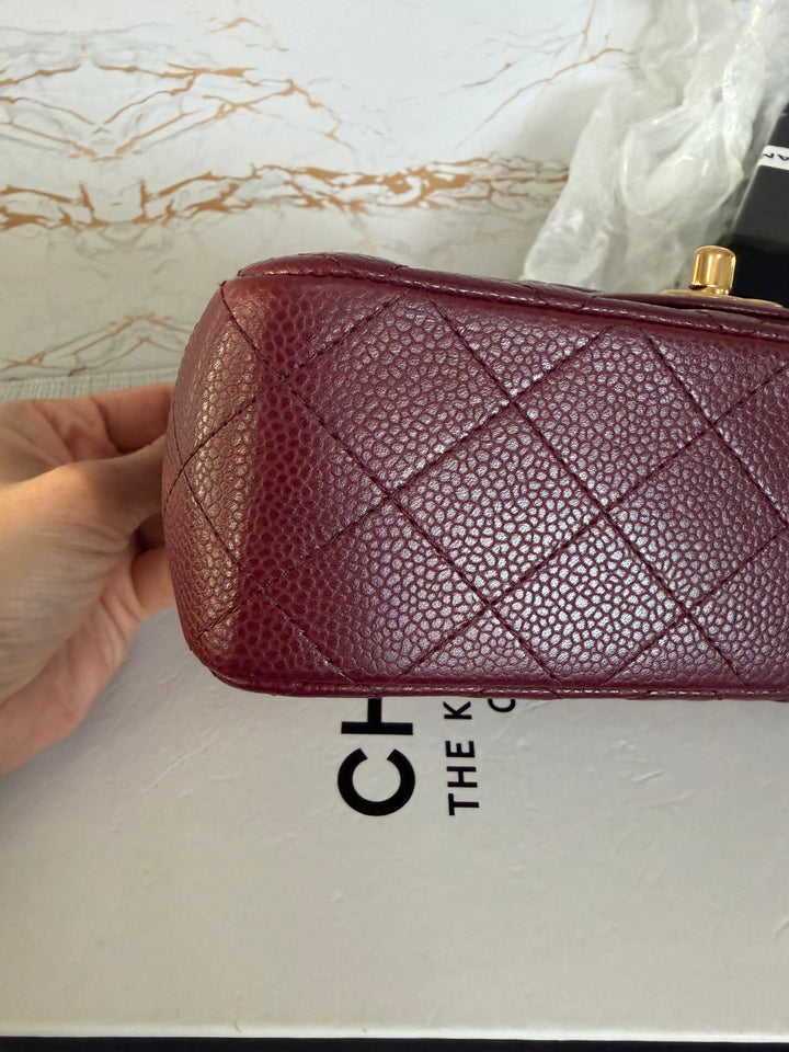 CHANEL series 21 15B collection Burgundy Caviar GHW Mini Rectangular Flap Bag 2015 RARE