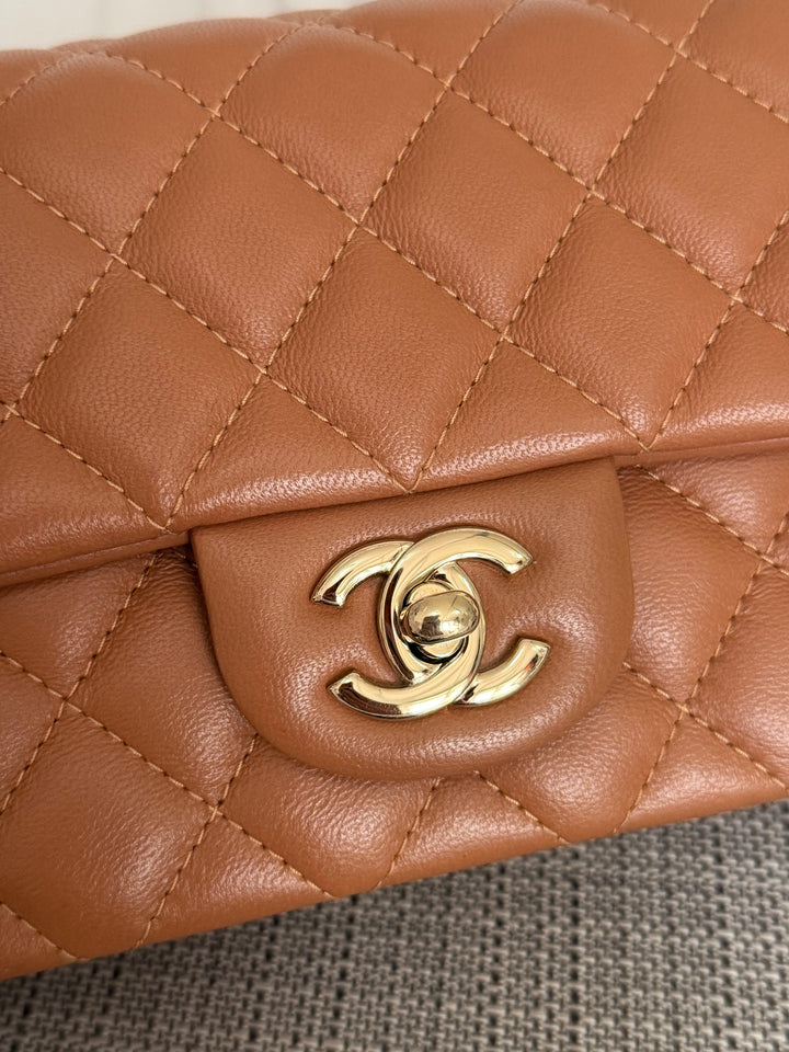 CHANEL 22S collection Caramel Brown NB356 Lambskin LGHW Mini Rectangular Flap Bag 2022