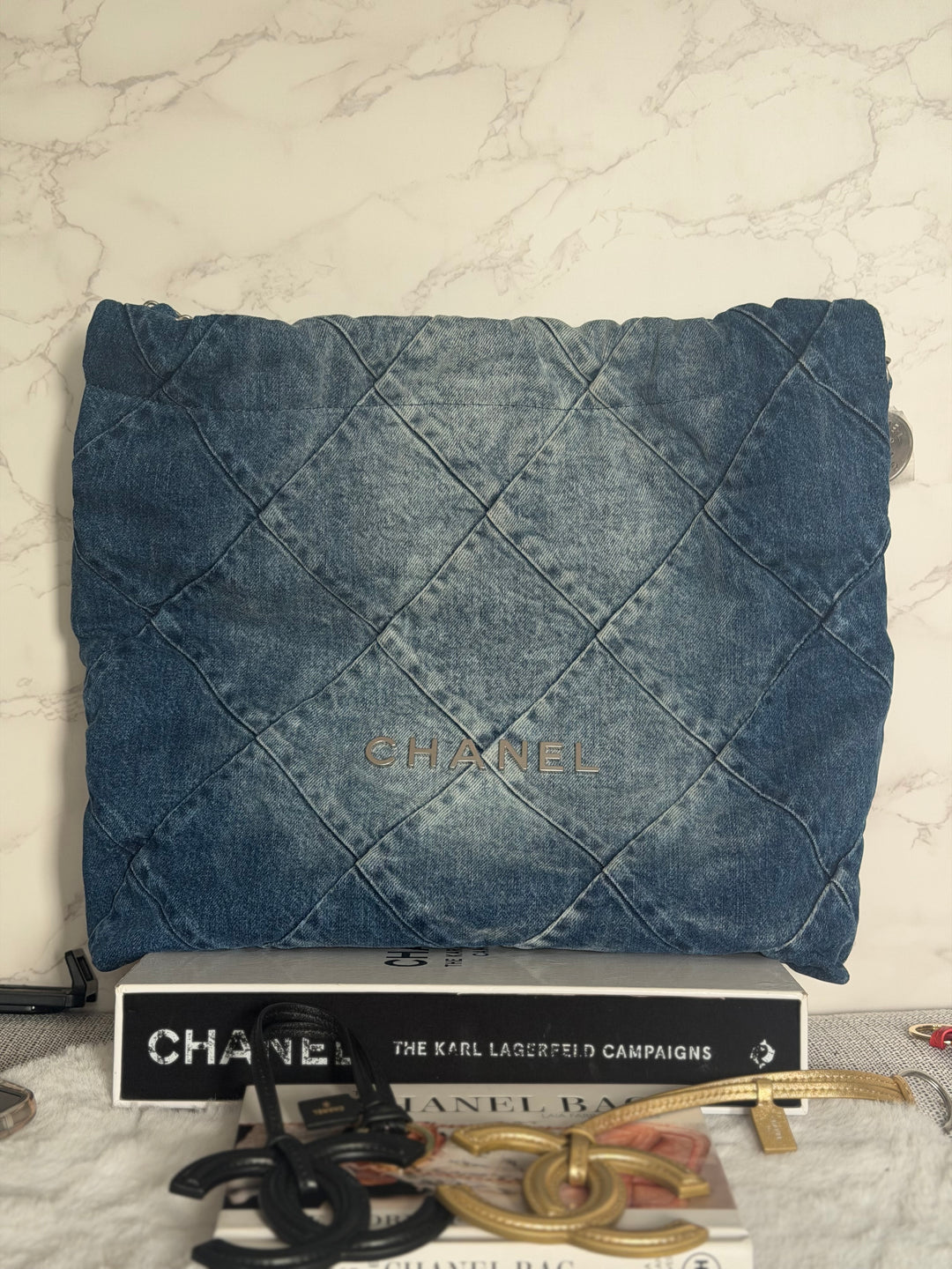 CHANEL Denim 22 Hobo Bag size Medium SHW with detachable pouch 2022