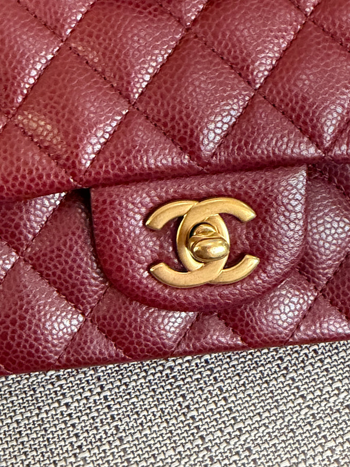 CHANEL series 21 15B collection Burgundy Caviar GHW Mini Rectangular Flap Bag 2015 RARE