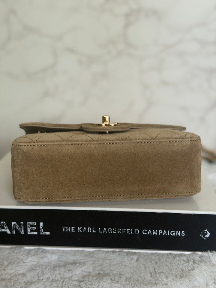CHANEL 26B Beige Suede Matthie Blazy Mini Flap Bag GHW 2026
