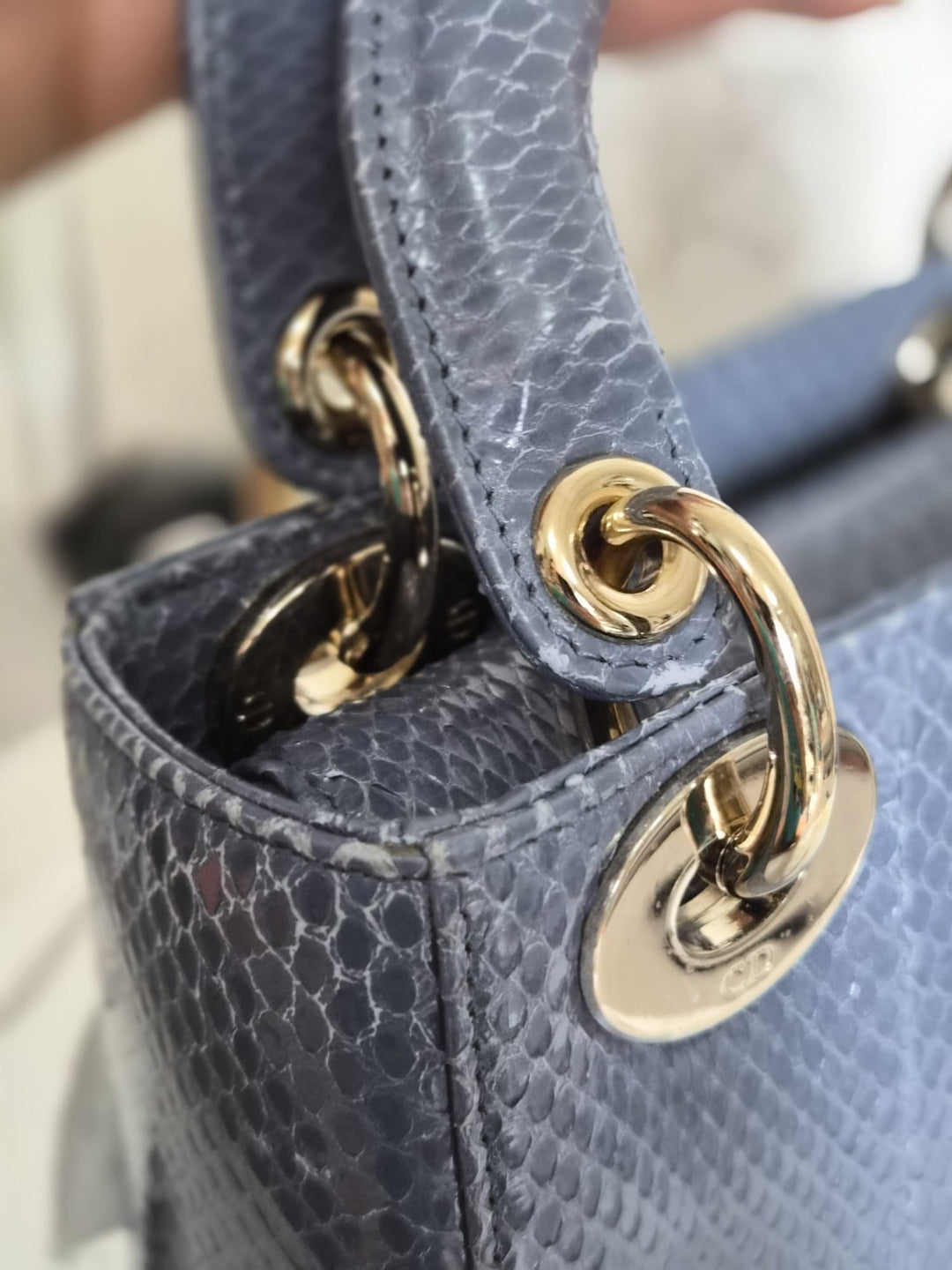 DIOR Lady Dior MINI in Blue Grey Python Leather LGHW 2020