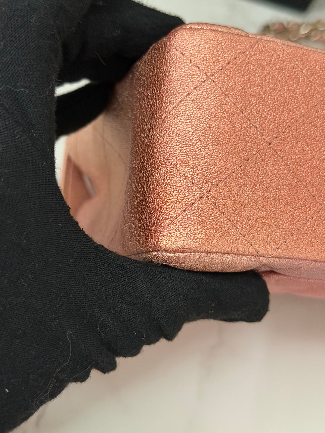 CHANEL 21S Ombré Rose Gold Metallic Copper Lambskin LGHW Mini Rectangular Flap Bag 2021