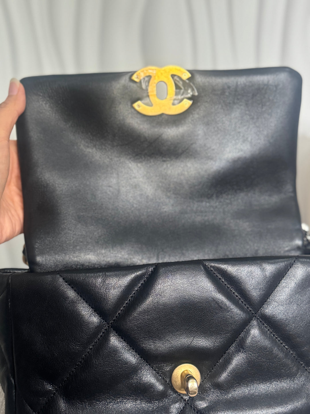 CHANEL 19 Size Small Black Lambskin Mixed Hardware Flap bag with Top Handle