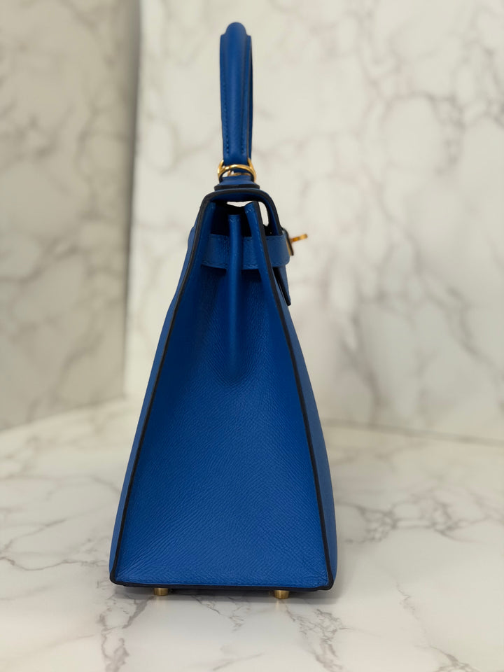 Hermes Blue Hydra Epsom Sellier Kelly 28 GHW Stamp C 2018