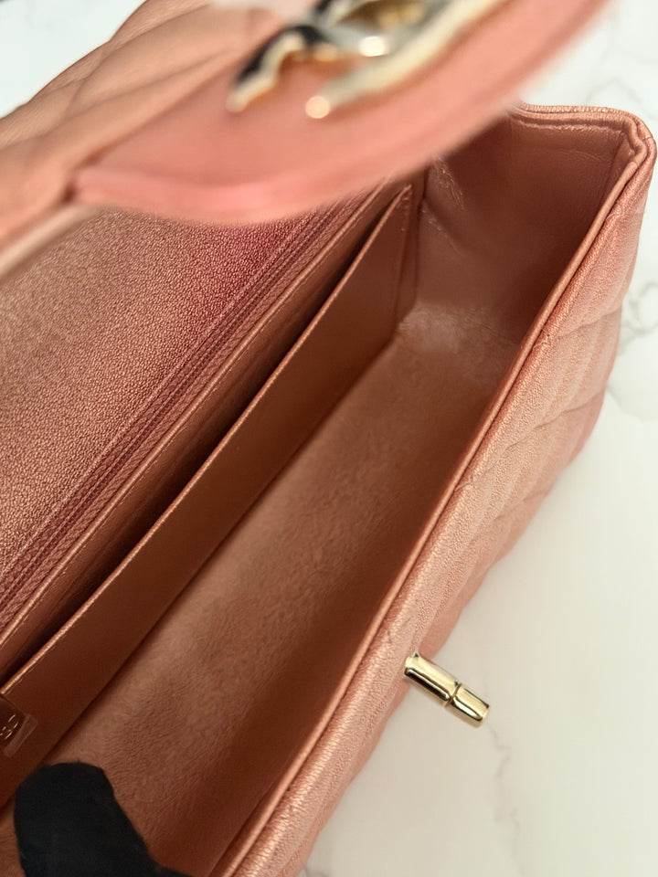 CHANEL 21S Ombré Rose Gold Metallic Copper Lambskin LGHW Mini Rectangular Flap Bag 2021