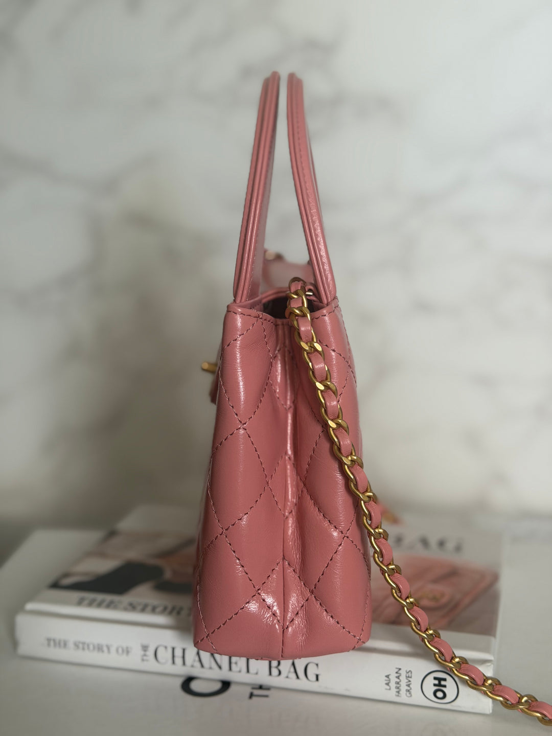 CHANEL Pink Calf skin aged GHW Kelly Shopping Tote Bag size Small 19 cms