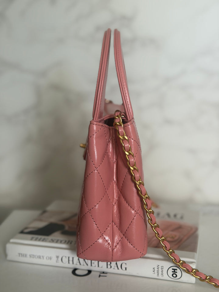 CHANEL Pink Calf skin aged GHW Kelly Shopping Tote Bag size Small 19 cms