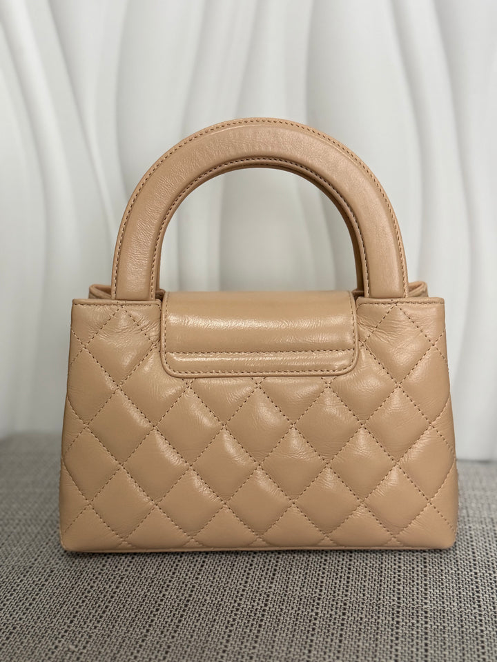 CHANEL 25C Powder Beige Calf Skin aged GHW Kelly Nano Shopping Bag Size Small 19 cms