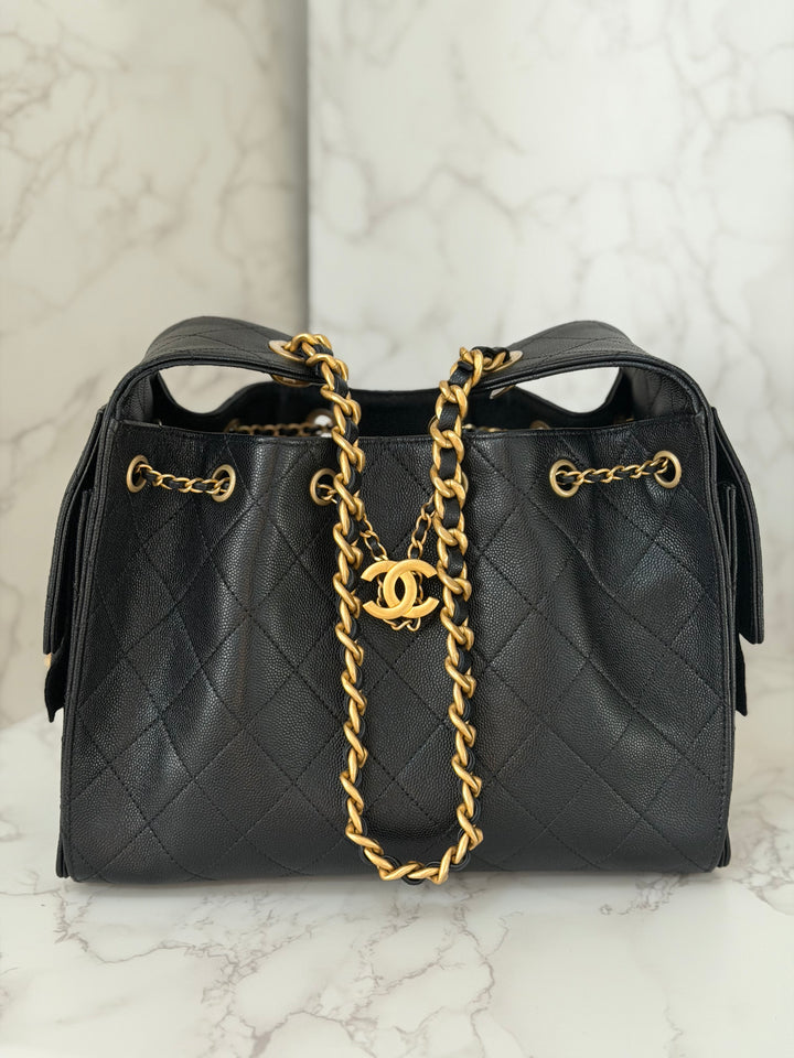 CHANEL 25 2025 size SMALL in Black Caviar Aged GHW Hobo Bag