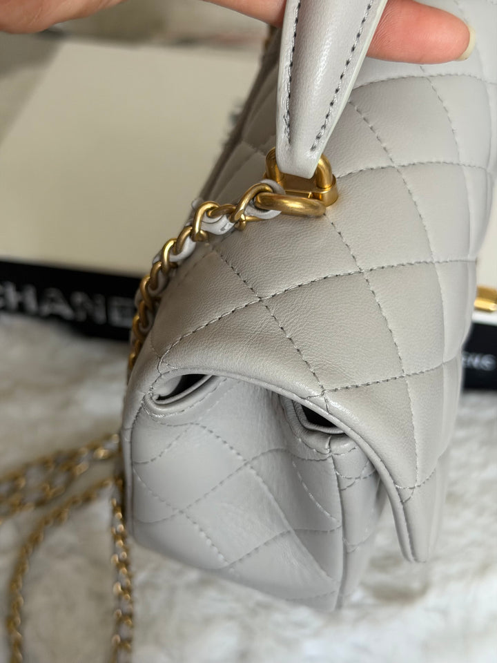 CHANEL 21A Grey Lambskin Aged GHW Top Handle Mini Rectangular Flap Bag 2021