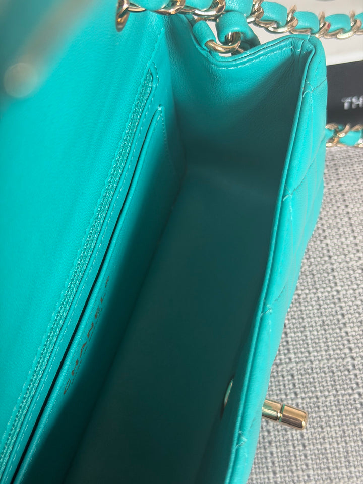 CHANEL series 23 Turquoise Lambskin LGHW Mini Rectangular Flap Bag 2016