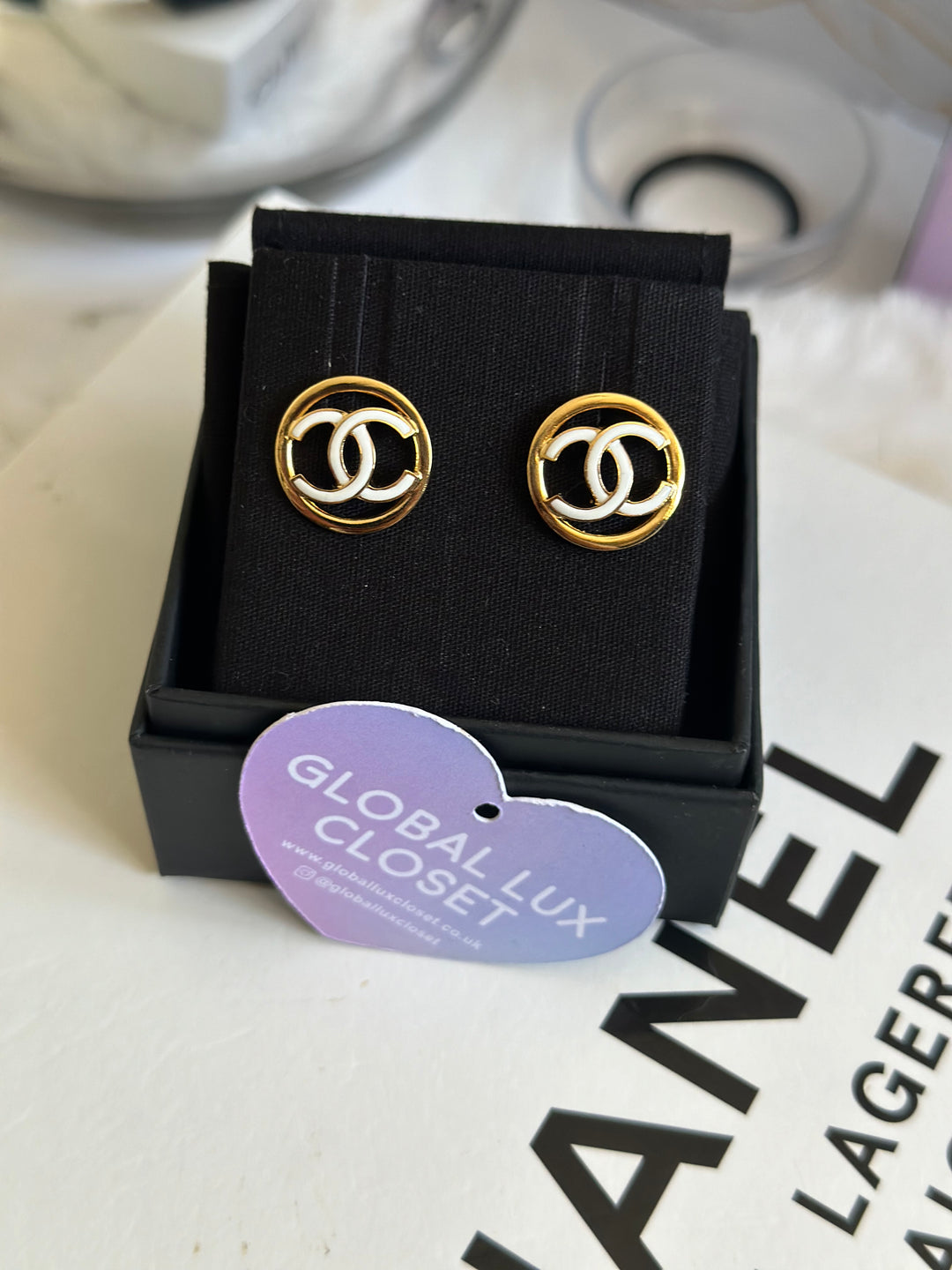 Chanel 22S White & Gold Circle Earrings