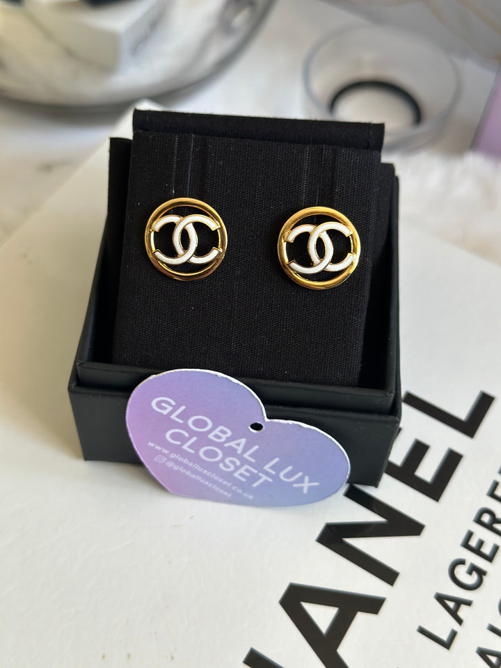Chanel 22S White & Gold Circle Earrings