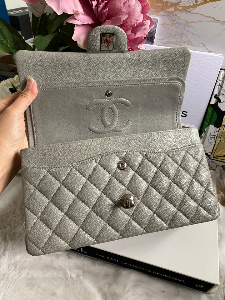 CHANEL series 19 Grey Caviar SHW Medium ML Double Flap Bag 14B collection 2014