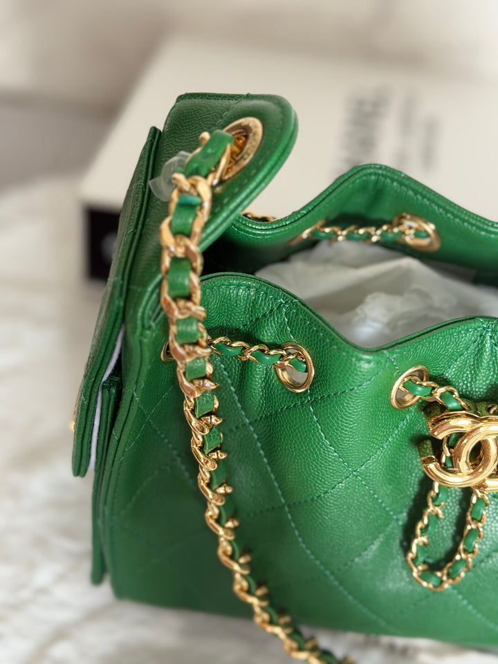 CHANEL Métiers d’art 2026 26A Green Caviar Shiny GHW MINI 25 Hobo Bag