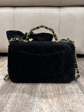 Load image into Gallery viewer, CHANEL 25K Collection 2025 Black Velvet Bow LGHW Mini Rectangular Flap Bag with Metal Top Handle
