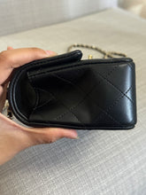 Load image into Gallery viewer, Chanel Black Lambskin Mini Rectangular Flap Bag with Top Handle and Champagne GHW
