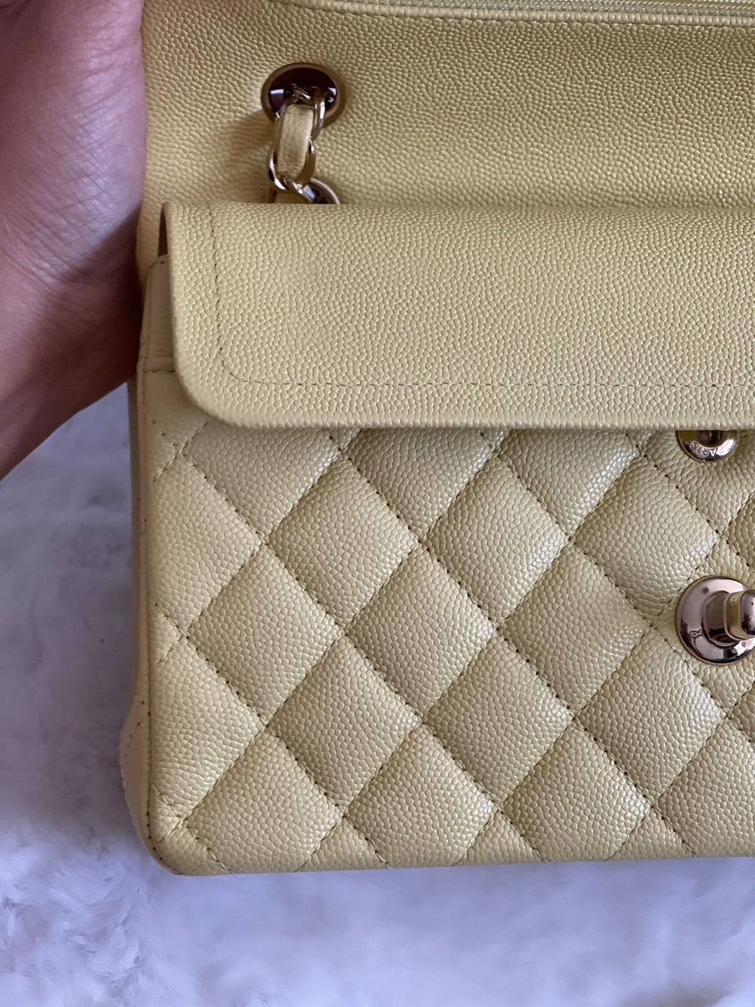 Chanel 20S 2020 Spring/Summer Collection Yellow Caviar LGHW Small Timeless Classic Double Flap Bag