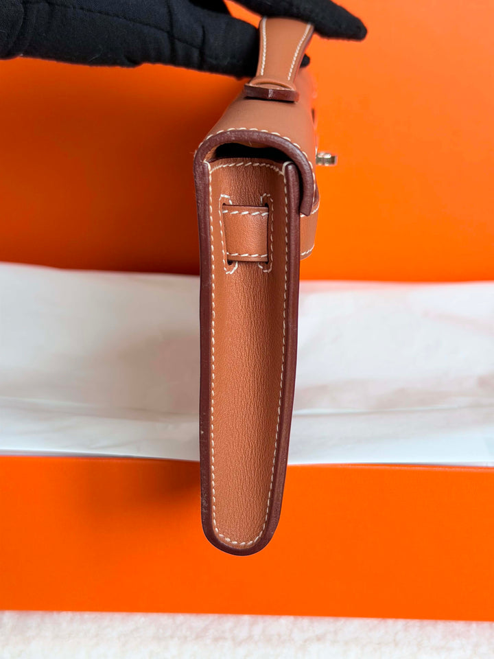 HERMÈS Kelly Cut Gold Swift Leather PHW 2014 Stamp R in []