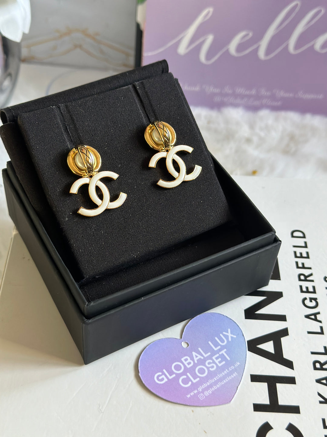 Chanel 22S White Resin Aged GHW earrings