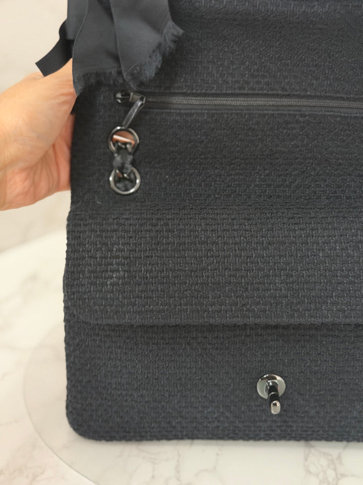 CHANEL 23C 2023 Embroidered Flower Tweed Medium Classic Flap Bag