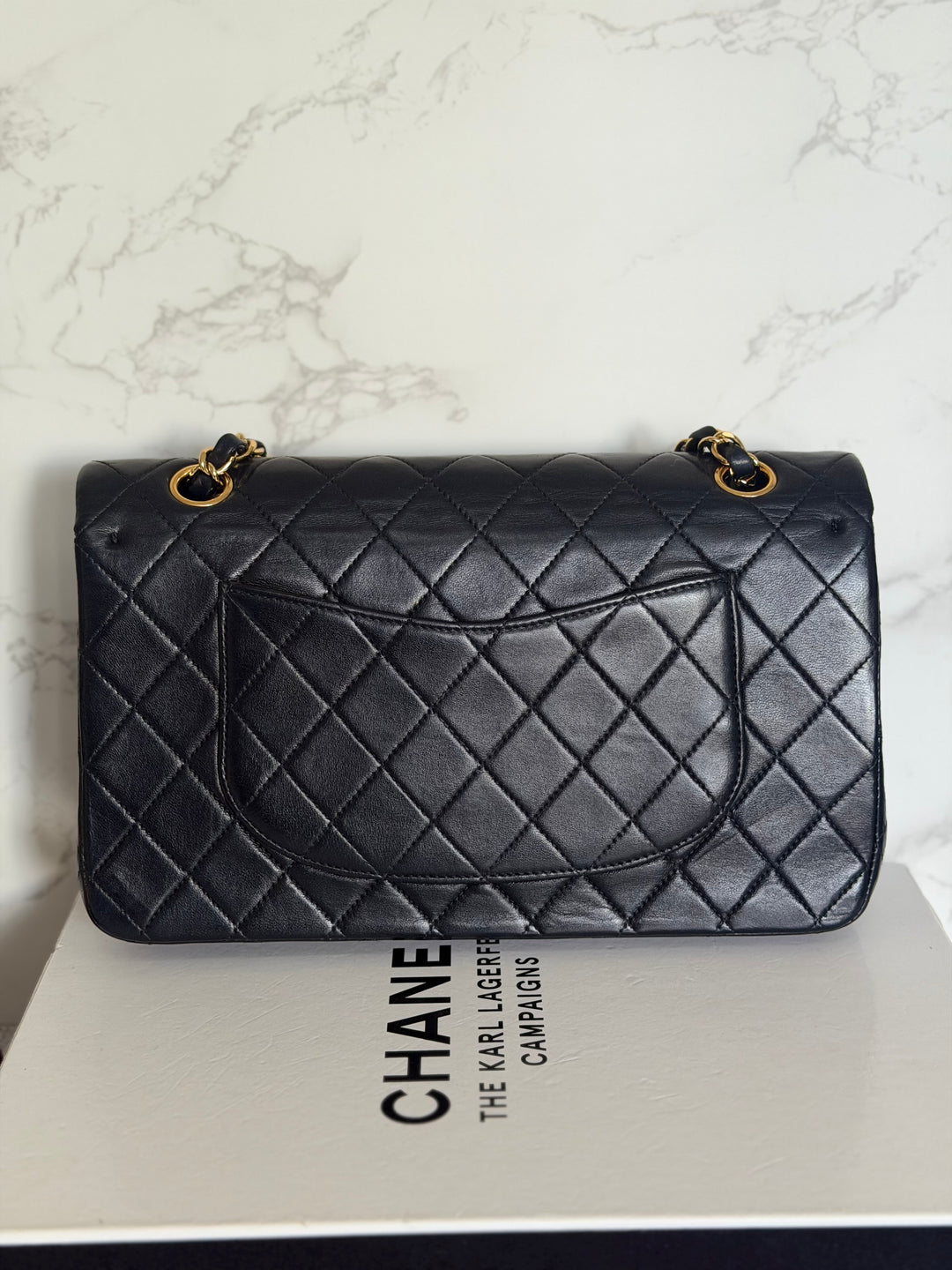 CHANEL series 6 Black Lambskin 24K GHW Vintage Medium ML Timeless Classic Double Flap Bag circa 2000-2002